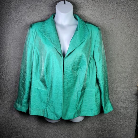 TanJay Blazer Jacket Womens 18W Metallic Green Summer Lightweight Pocket Career - Picture 12 of 14